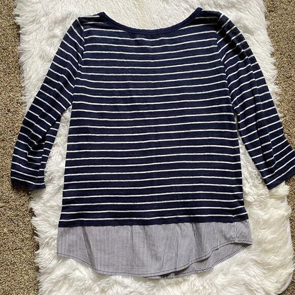 Bailey 44 Linen Anthropologie Top Blue White Striped Lightweight Shirttail Small - Picture 2 of 7